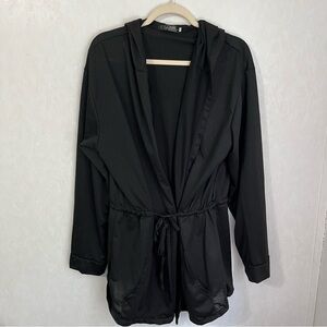 Zacard Black Relaxed Tie Front Jacket Coverup Plus Size